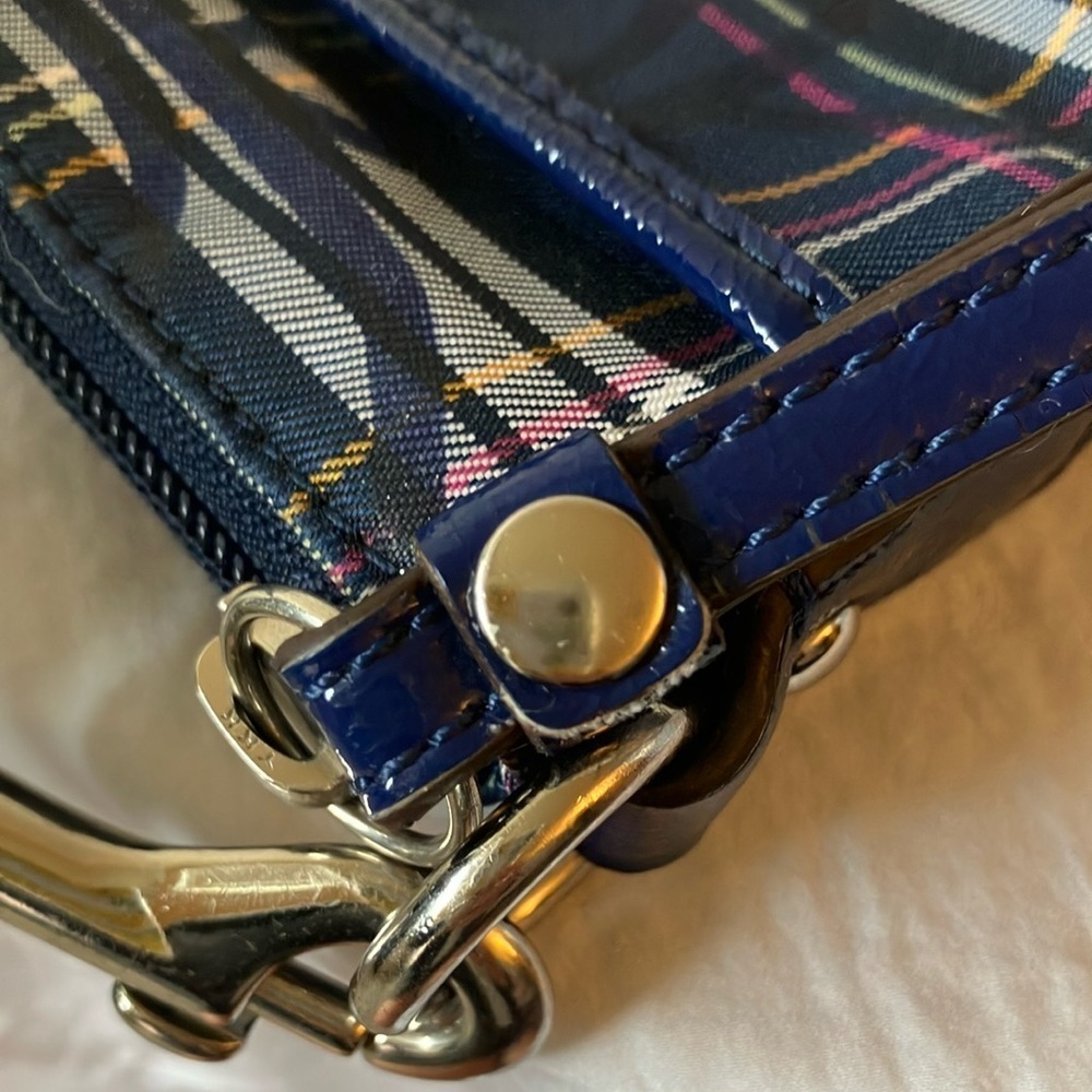 Coach: Navy & Pink Tartan Plaid Crossbody Bag- Silver Tone - Picture 10 of 16